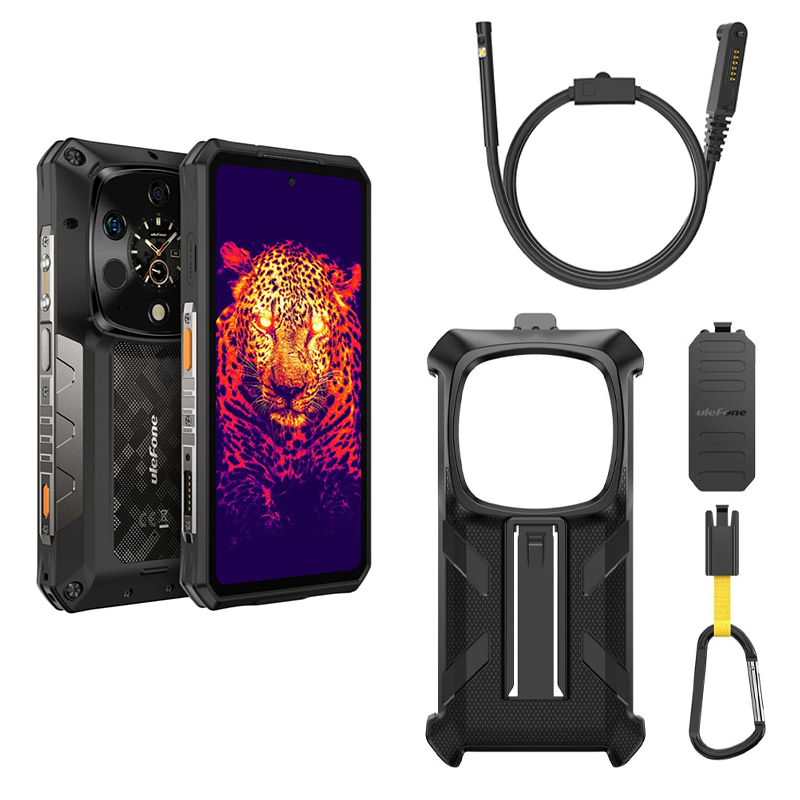 Negro + endoscopio + funda para móvil + cordón especial